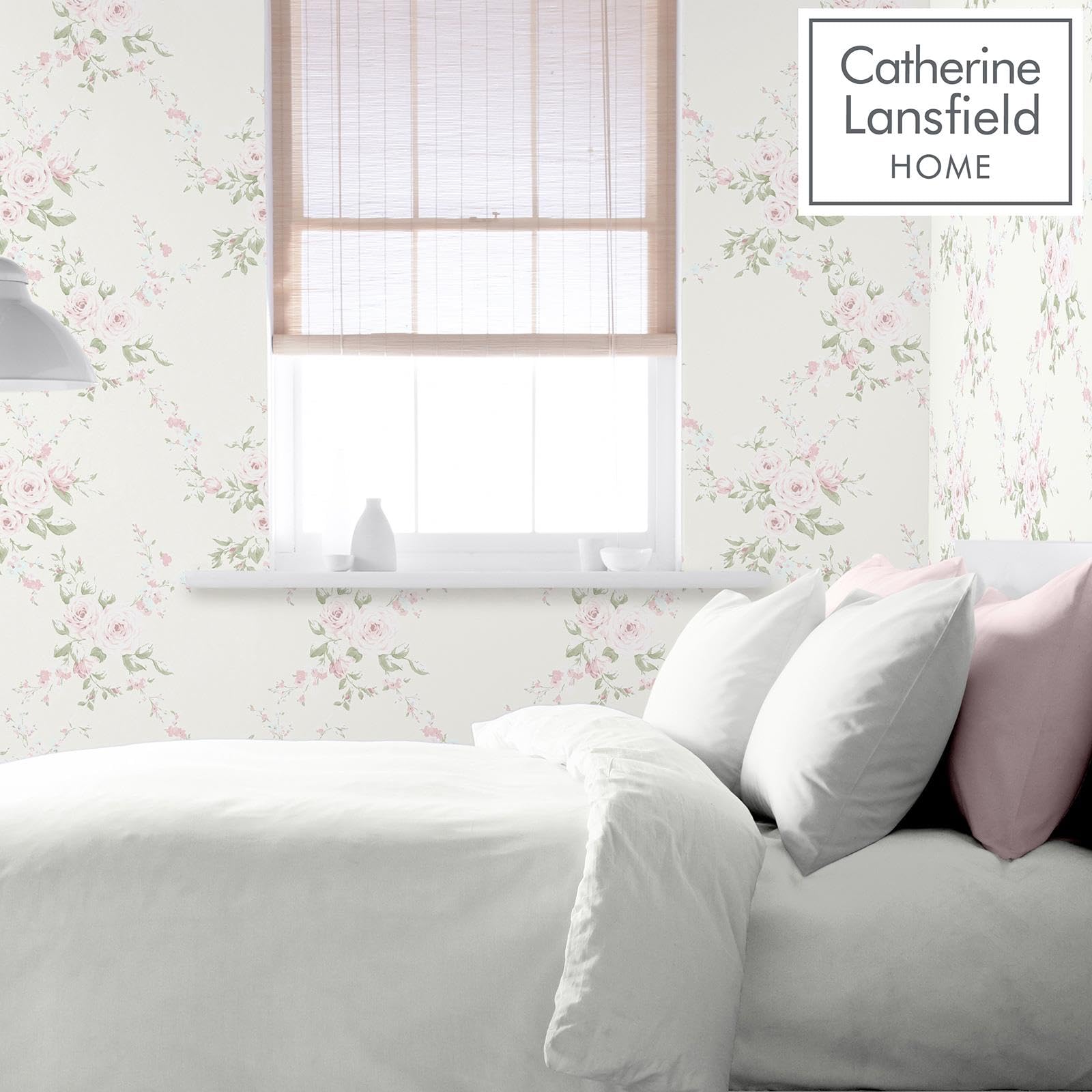 Catherine Lansfield Canterbury Floral Wallpaper Cream, Cream/Pink, 53 x 105 cm - Image 3