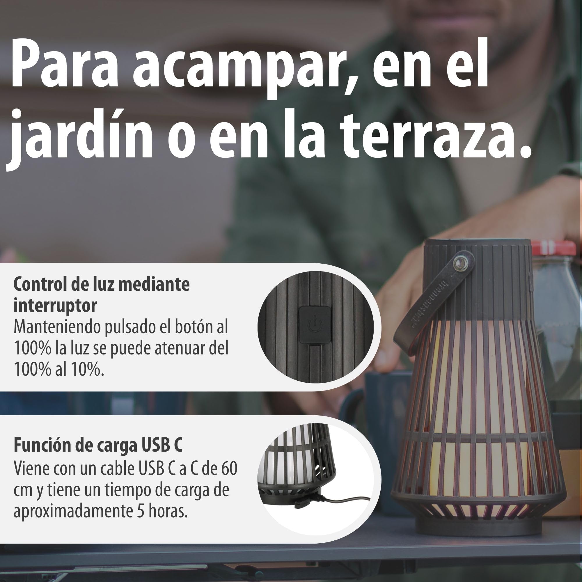 Brennenstuhl Lámpara LED de exterior recargable FL 100 A (IP44, efecto de llama, batería intercambiable, duración de iluminación máx. 20h, lámpara de camping, luz ambiental para jardín y exterior)