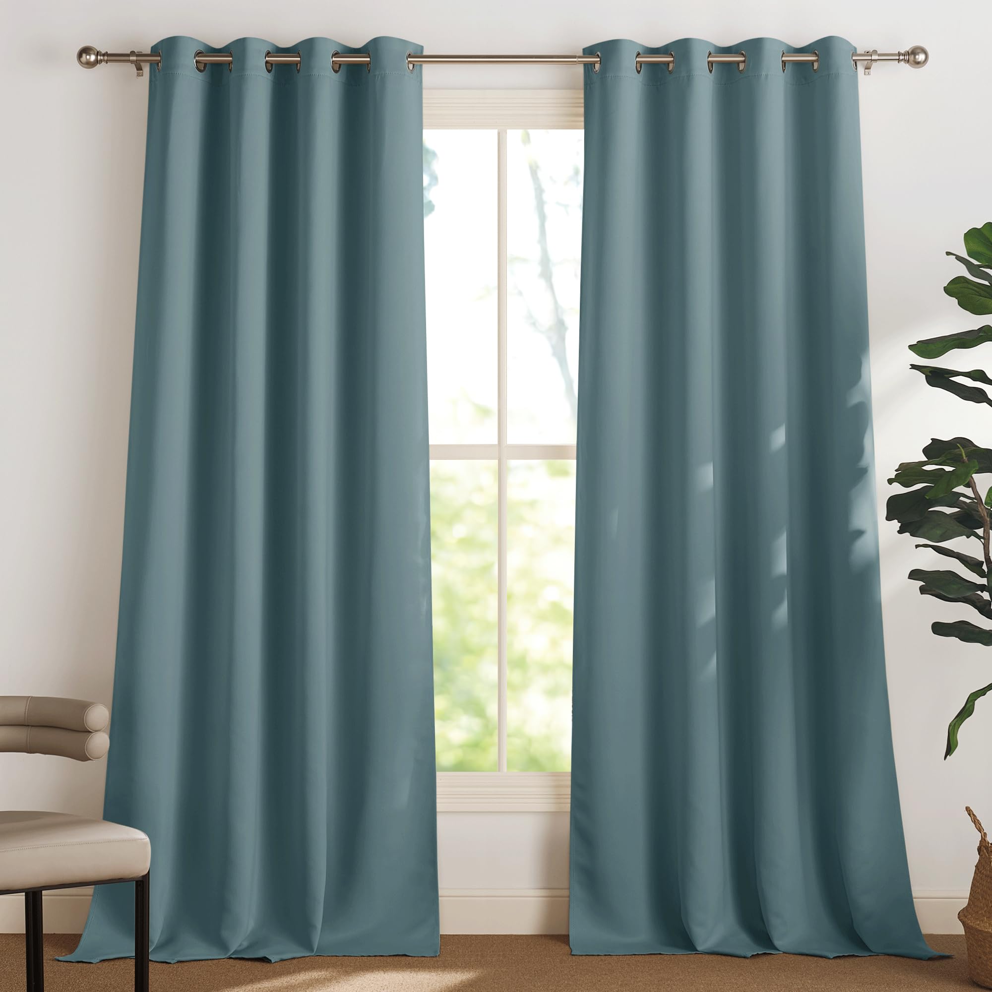 PONY DANCE Tende Camera da Letto 2 Pezzi L 140 x A 240 cm Tenda Oscurante per Interni Termica Isolante Freddo e Caldo Curtains Cameretta Bambini con Anelli, Blu Artico