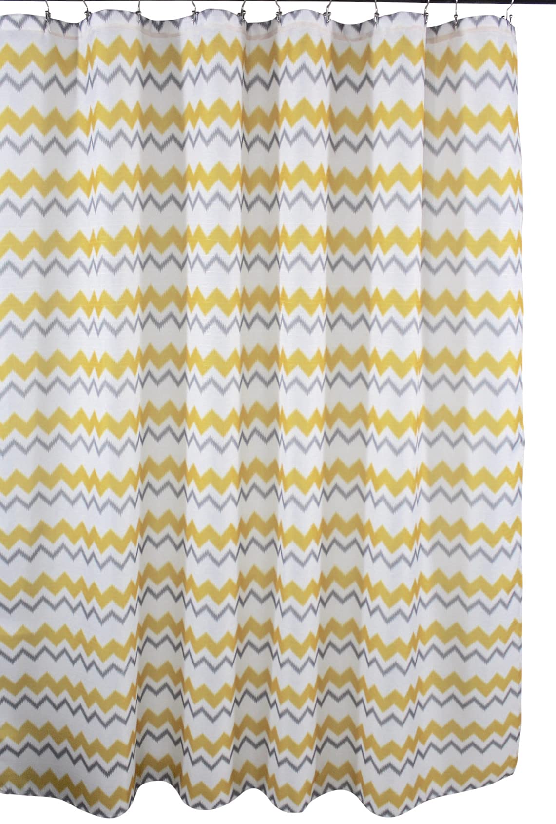 Duschvorhang Grau-gelb Mit Zickzack-Muster – Wasserdichter Polyester, 183x183 Cm, Inkl. 12 Haken