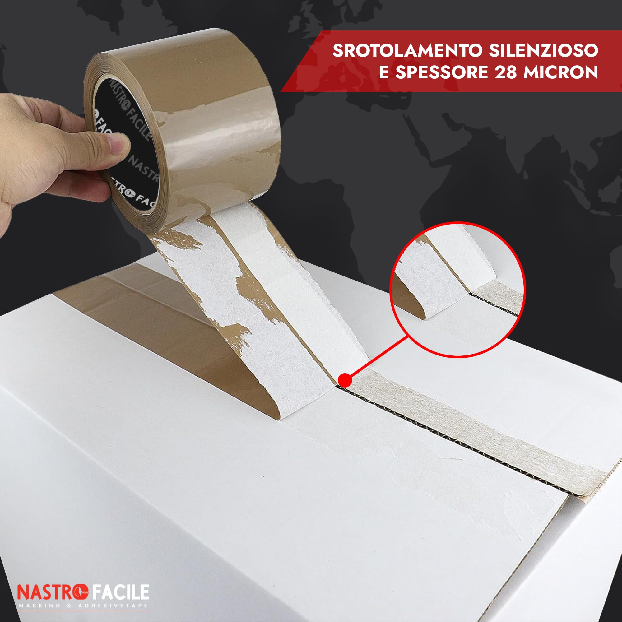 36PCs Nastro Adesivo per Imballo in Polipropilene Acrilico PPA 50mm x 132metri | Svolgimento Rumoroso - Avana