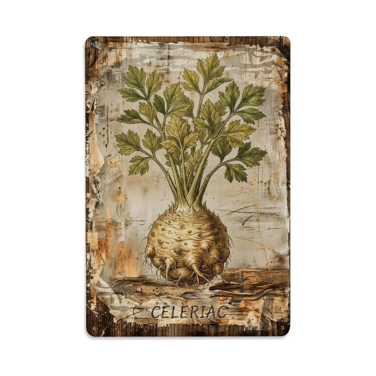 Celeriac Botanical Vintage Metal Tin Sign Plaque Wall Decor for Cafe, Club, Garden Metal Poster 8x12Inch