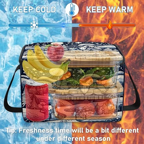 Miniatura 6 de Christmas Art Pattern Insulated Lunch Bag Women Reusable Lunch Tote Square Meal Bag for Adults Men Cooler Lunch Box for Work Travel Picnic Food