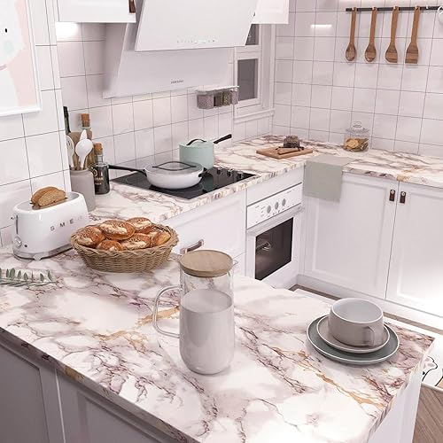 Miniatura 2 de XRUIBZI Papel tapiz de mármol blanco de 35.4 x 196 pulgadas, papel de contacto de mármol para encimera, despegar y pegar, impermeable, morado,