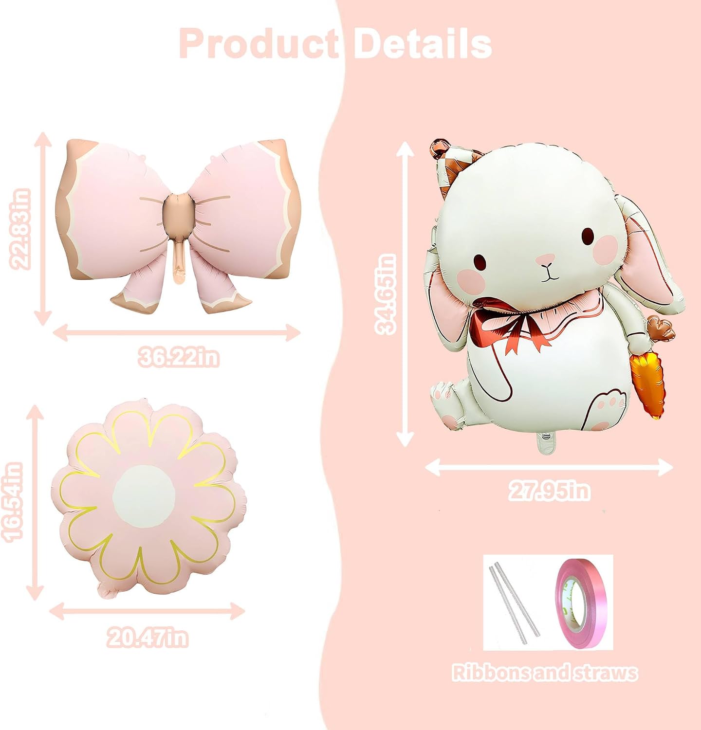5Pcs Pink Bow Balloons Rabbit Foil Balloons Bow Party Decorations for Girl Women Birthday Balloon Decorations Easter Themed Party Decorations Holiday Party Supplies image 2