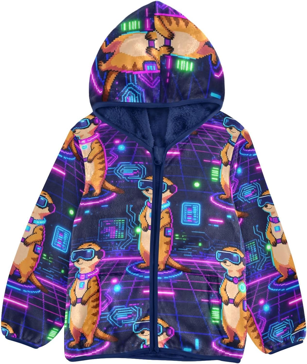 GuoChe Neon Meerkat Kid Fleece Jacket Lightweight Zip Up