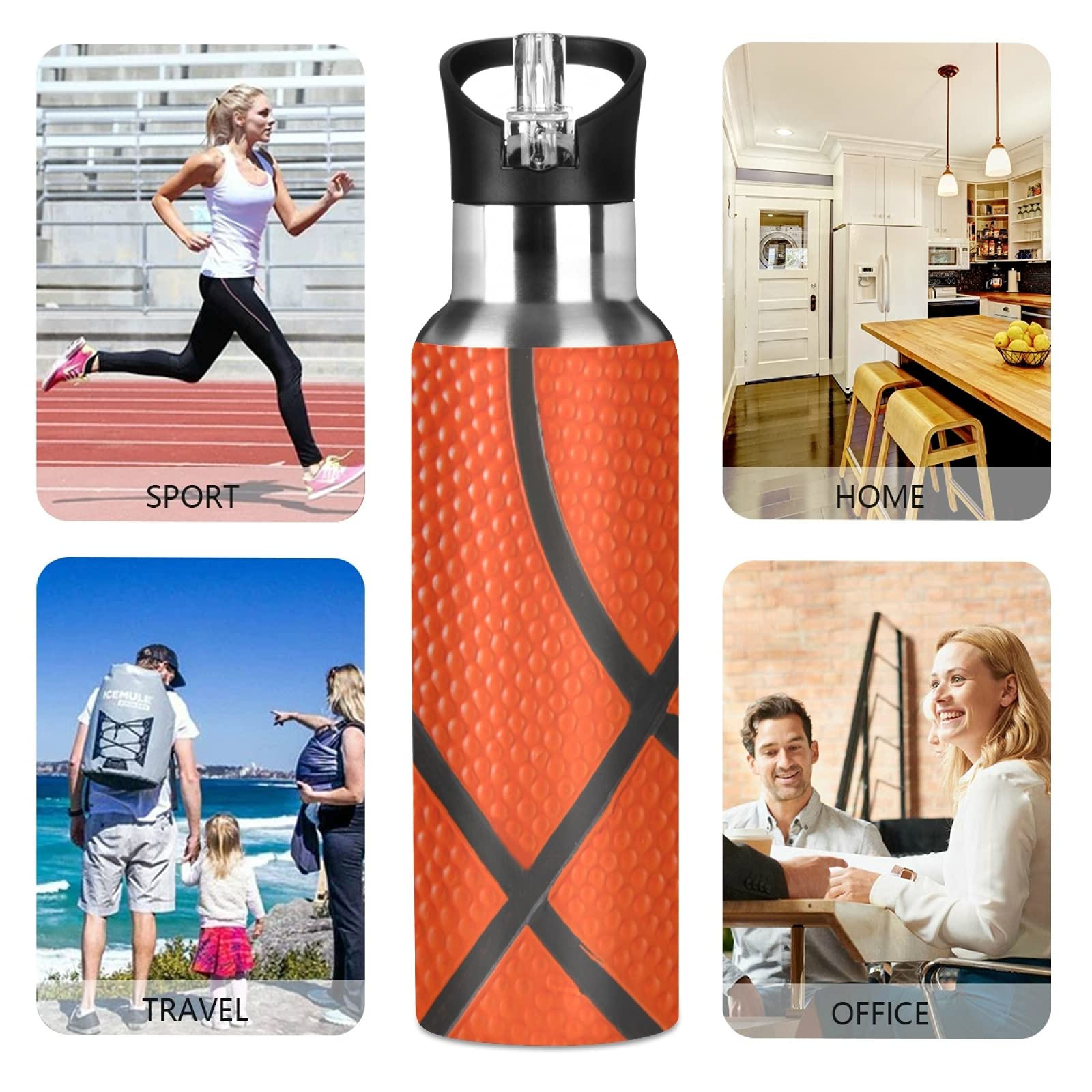 Borraccia Termica In Acciaio Inox 600ml - Design Basket Sport - Isotermica 12h Caldo / 24h Freddo - Senza BPA - 3