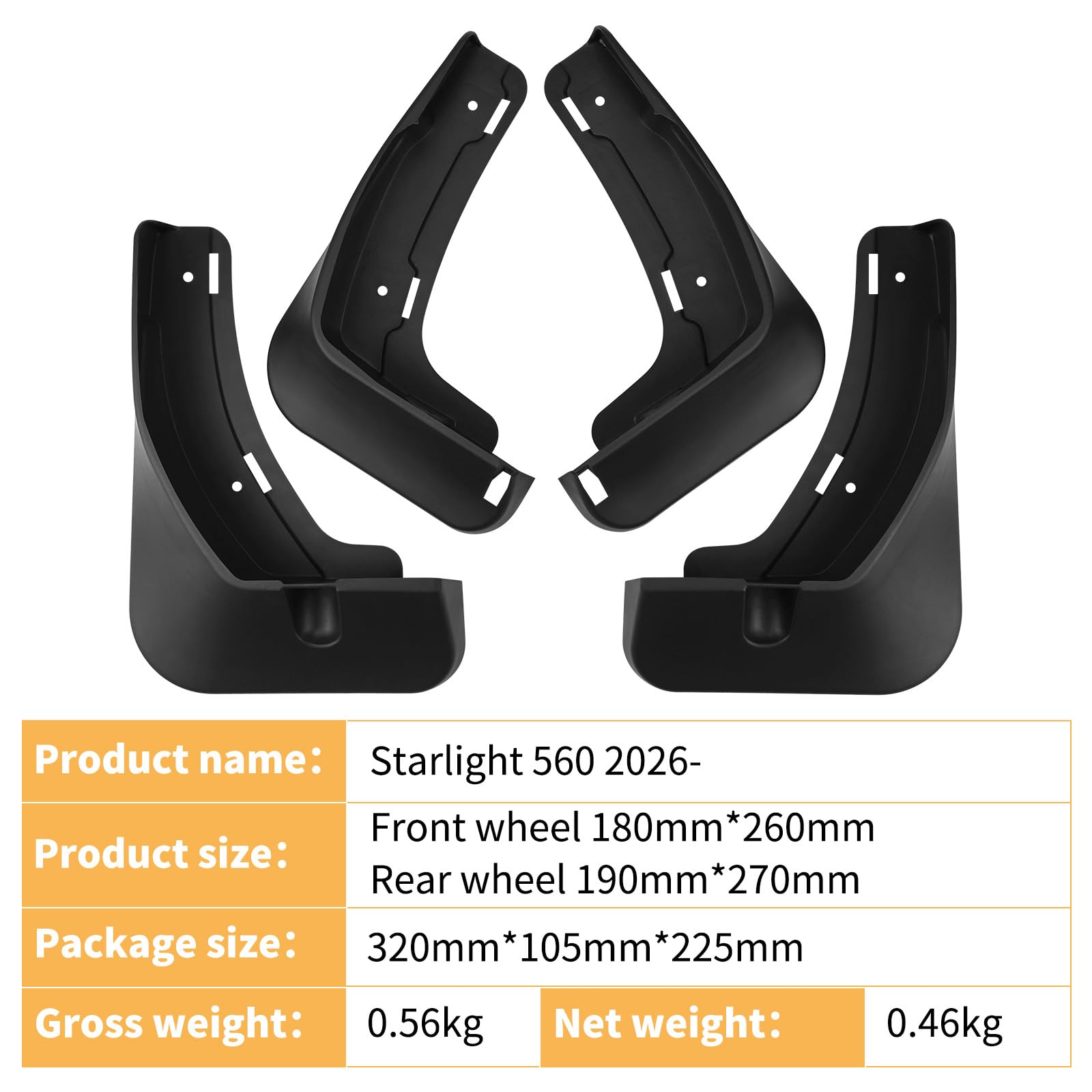 4 Stück Auto Schmutzfänger für Starlight 560 2026, Vorne Hinten Kratzfest Spritzschutz Kotflügel Protection Zubehör