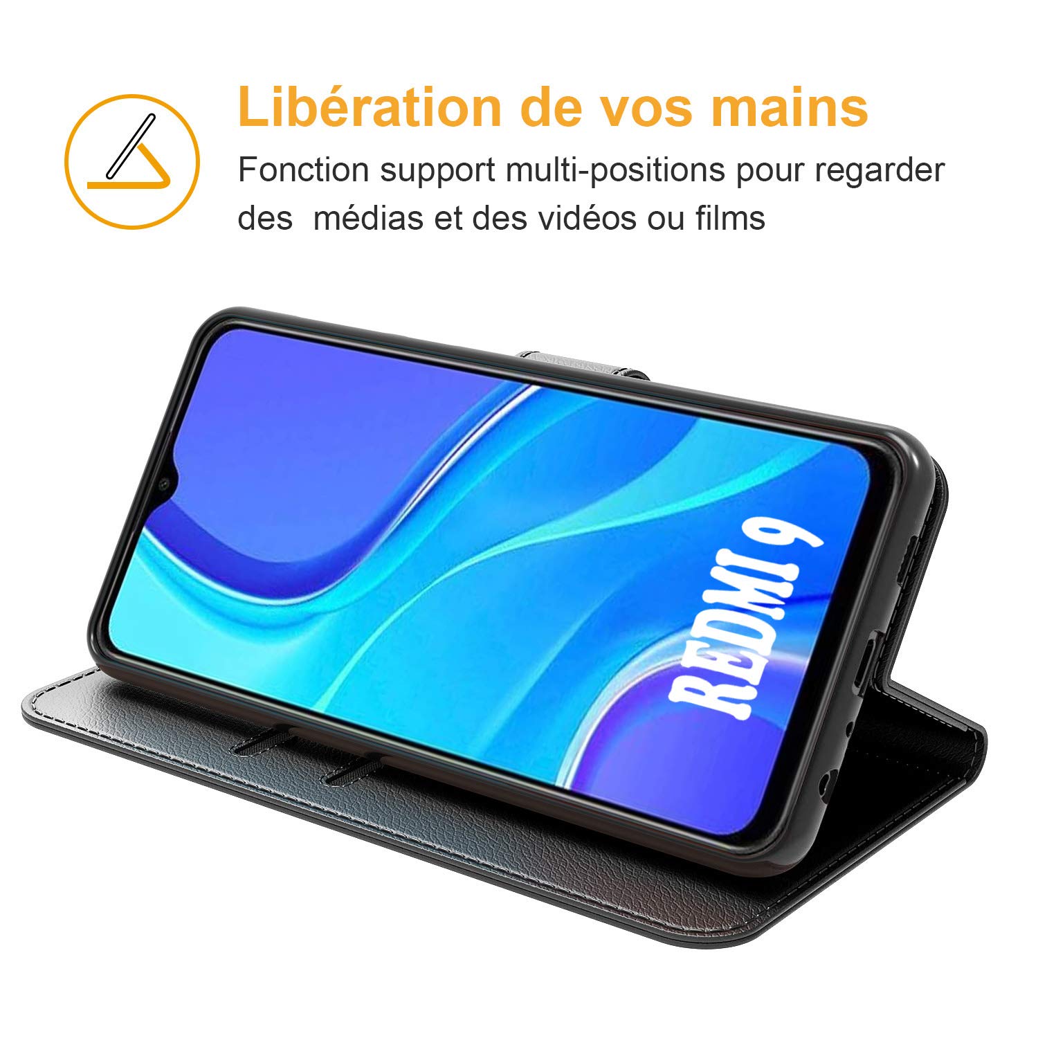 Tenphone Custodia per Xiaomi Redmi 9C NFC, vari colori disponibili, custodia protettiva in pelle PU, chiusura magnetica per Redmi 9C (6,53 pollici), libro nero