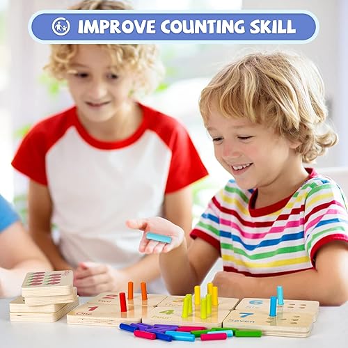 Miniatura 4 de Bloques de números de madera Montessori y tableros de clavijas para contar manipuladores educativos de matemáticas para niños pequeños y niños de