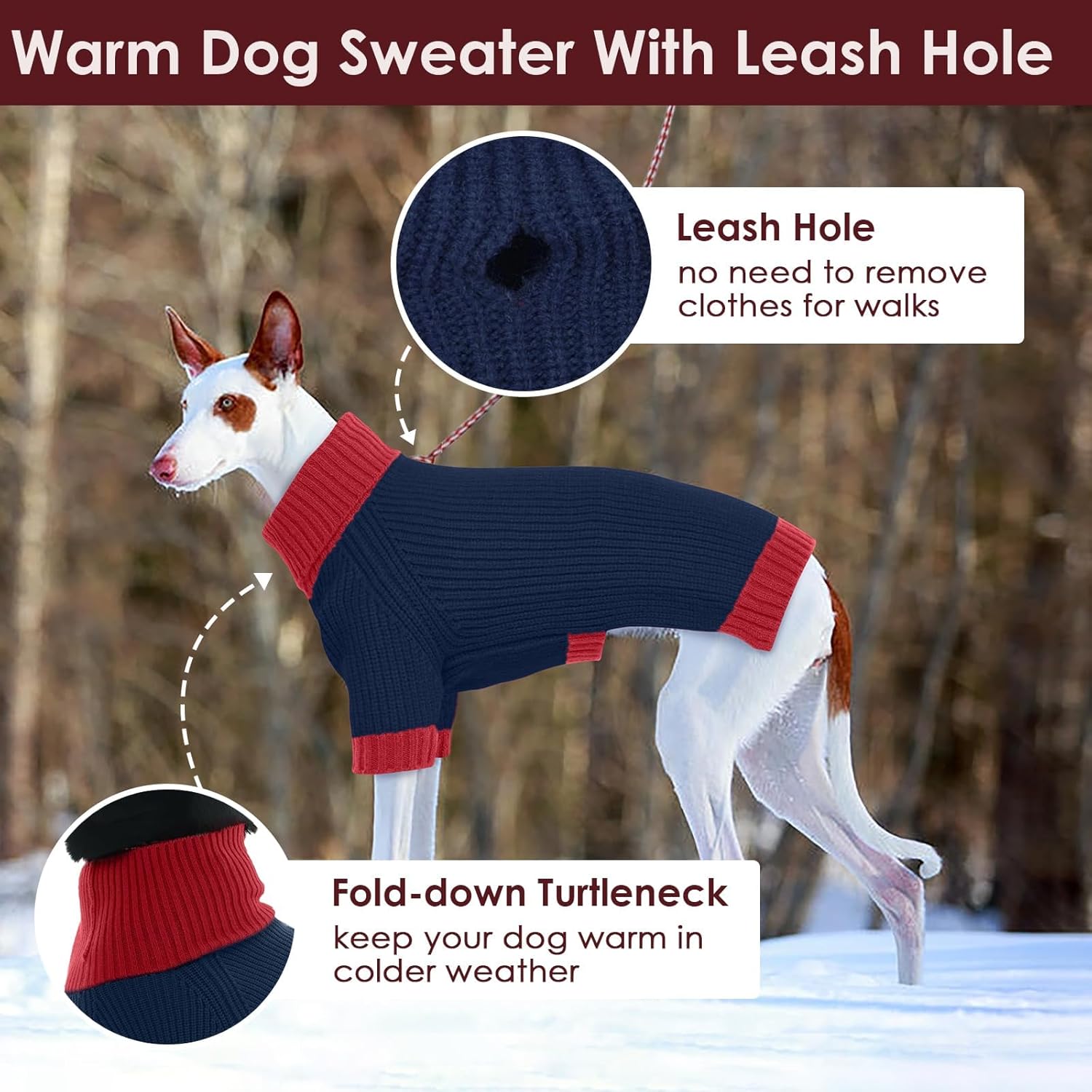 Dog Sweater XL, Turtleneck Sweaters for Large Dogs Girl Boy, Thermal Knit Sweatshirt with Leash Hole, Warm Big Dog Christmas Sweater for Beagle Cocker Spaniel, NavyBlue XL