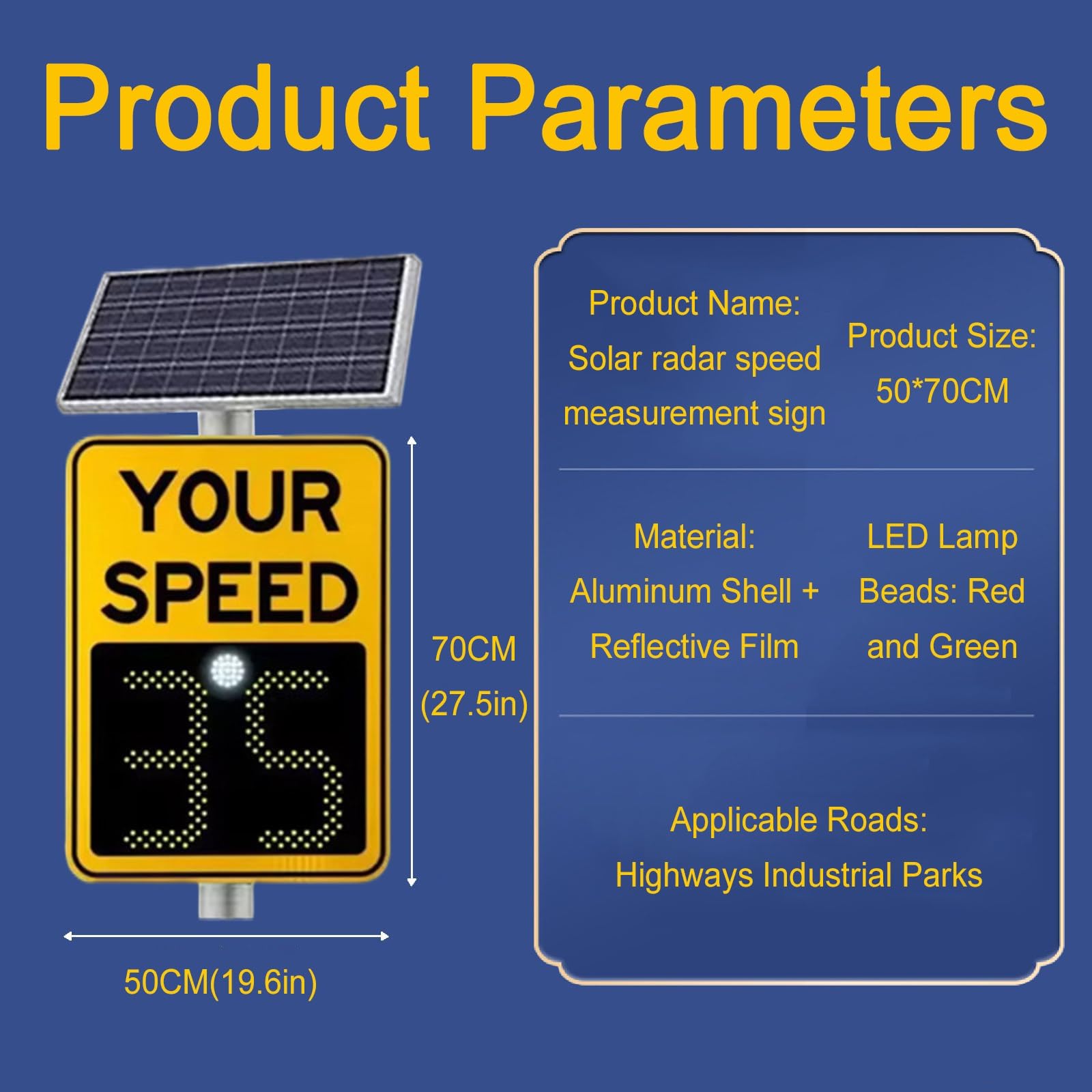 Señal de visualización de velocidad de radar alimentada por energía solar con indicador de límite de velocidad intermitente, tablero de advertencia de carretera de aluminio, señal de límite LED
