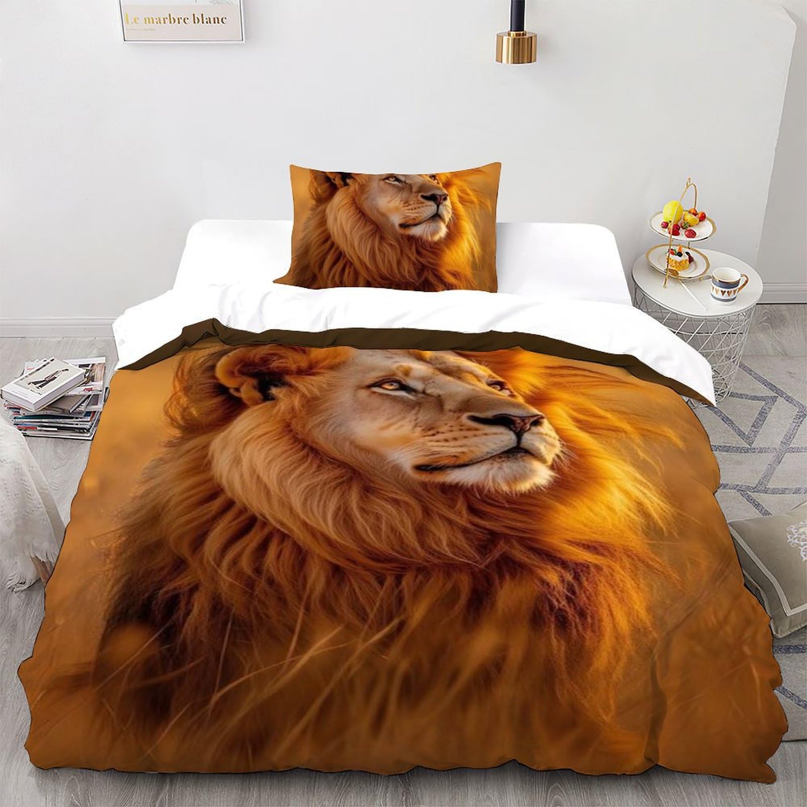 Housse de couette single microfibre Golden Lion imprimé animaux 135x200cm pour lit garçon