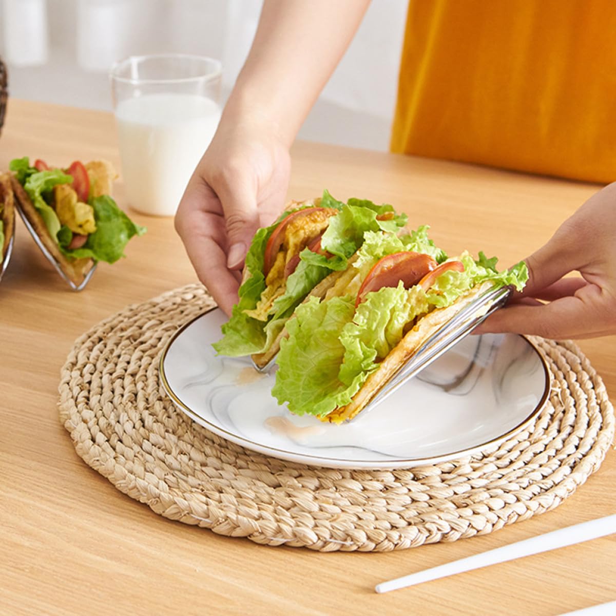 Soporte Piezas de Acero Inoxidable de Taco Tortillas de 3 Paquete Resistente Práctico en Adecuado Tacos y Burritos Uso Casa y Hotel