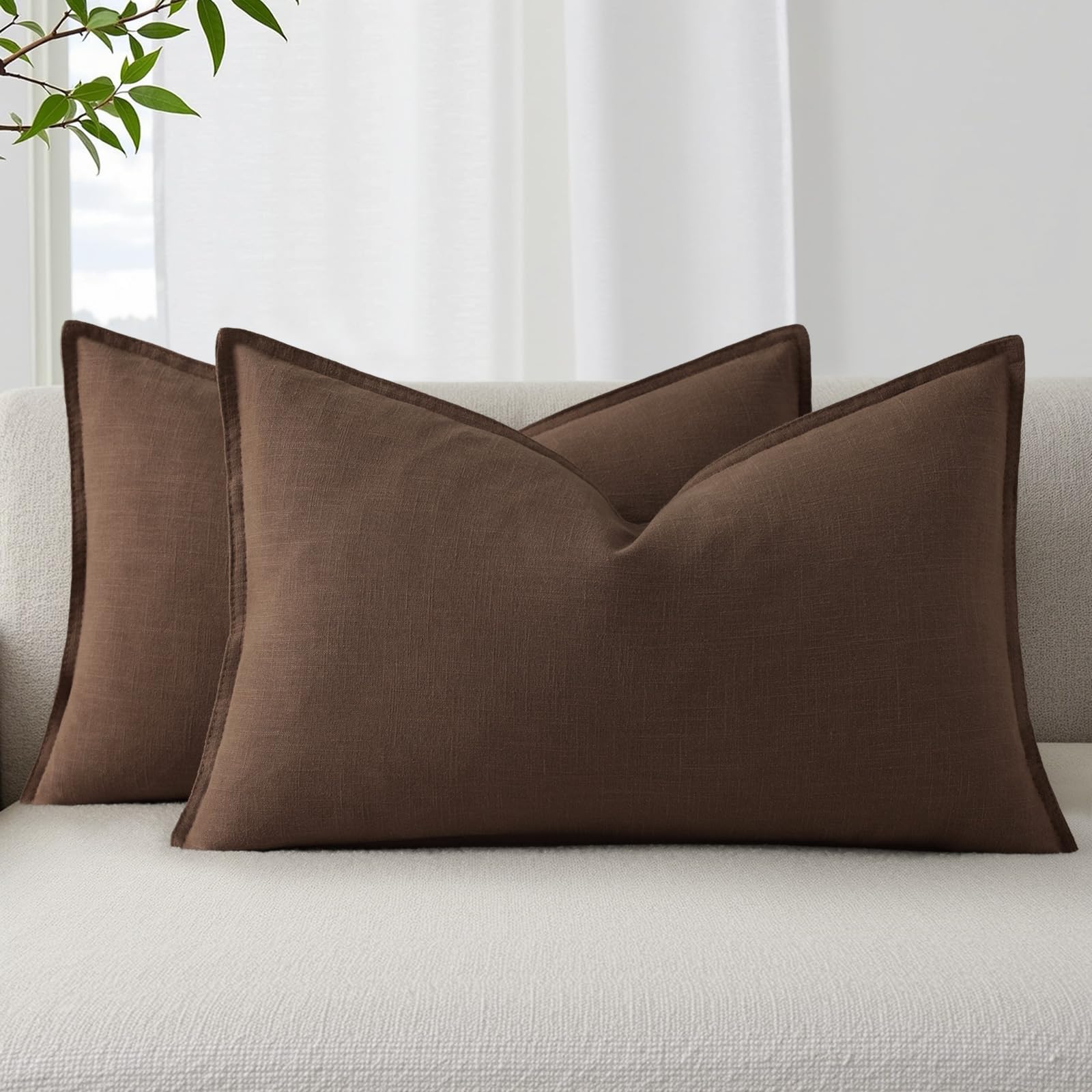 decorUhome Fall Brown Linen Throw Pillow Covers 12x20 Set of 2