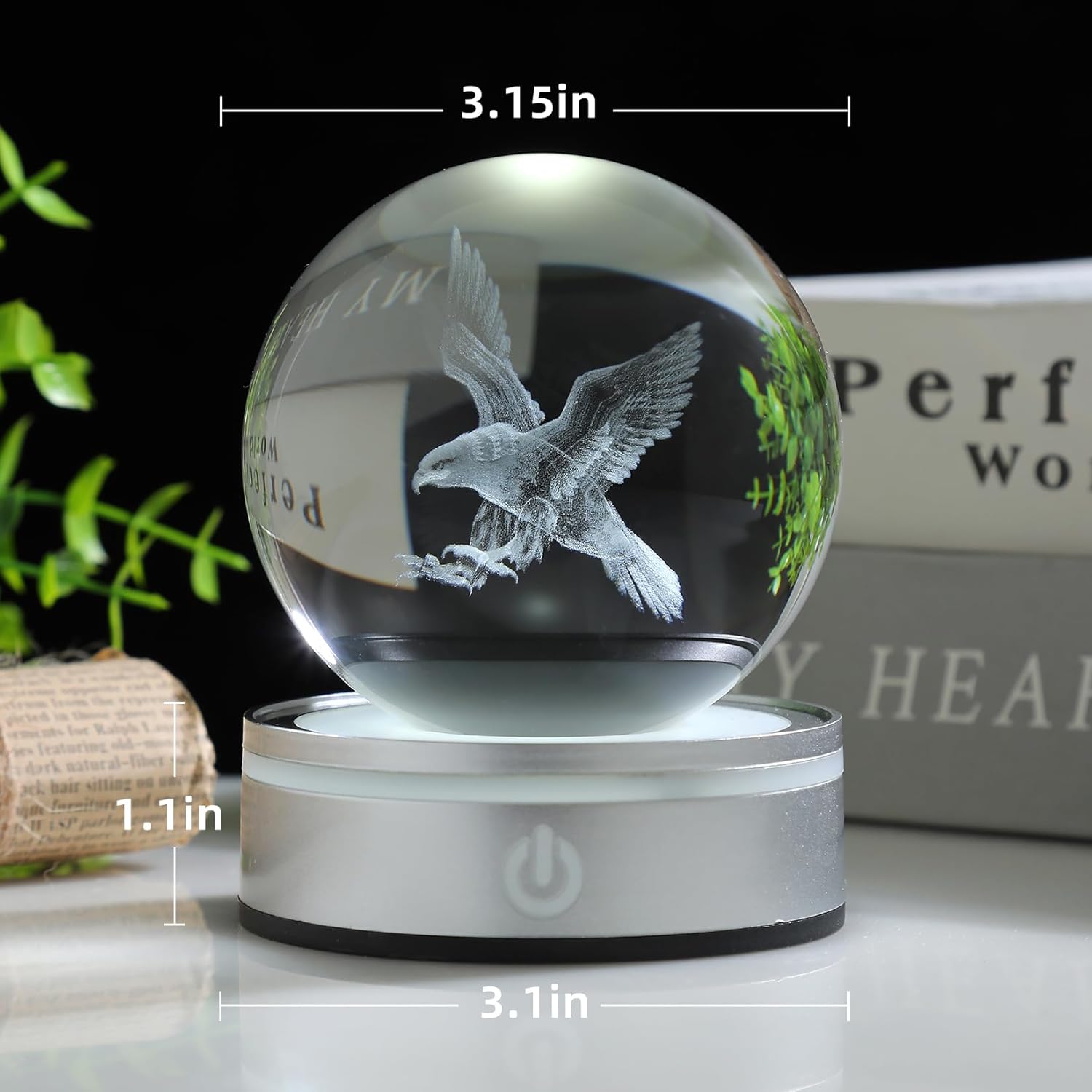 3D Eagle Crystal Ball 3.15 inch Night Light，Colorful Table Lamp of Laser Eagles Glass Home Decor，Presents for Fathers Mother Kids Boys Friends Birthday，Statue Stuff for Room Decorations