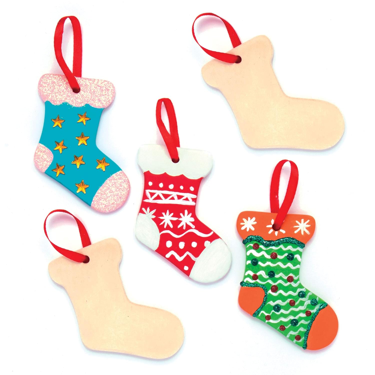 Baker Ross AR745 Christmas Stocking Ceramic Ornaments - Pack of 5, for Christmas Porcelain Craft Activity for Kids and Adults