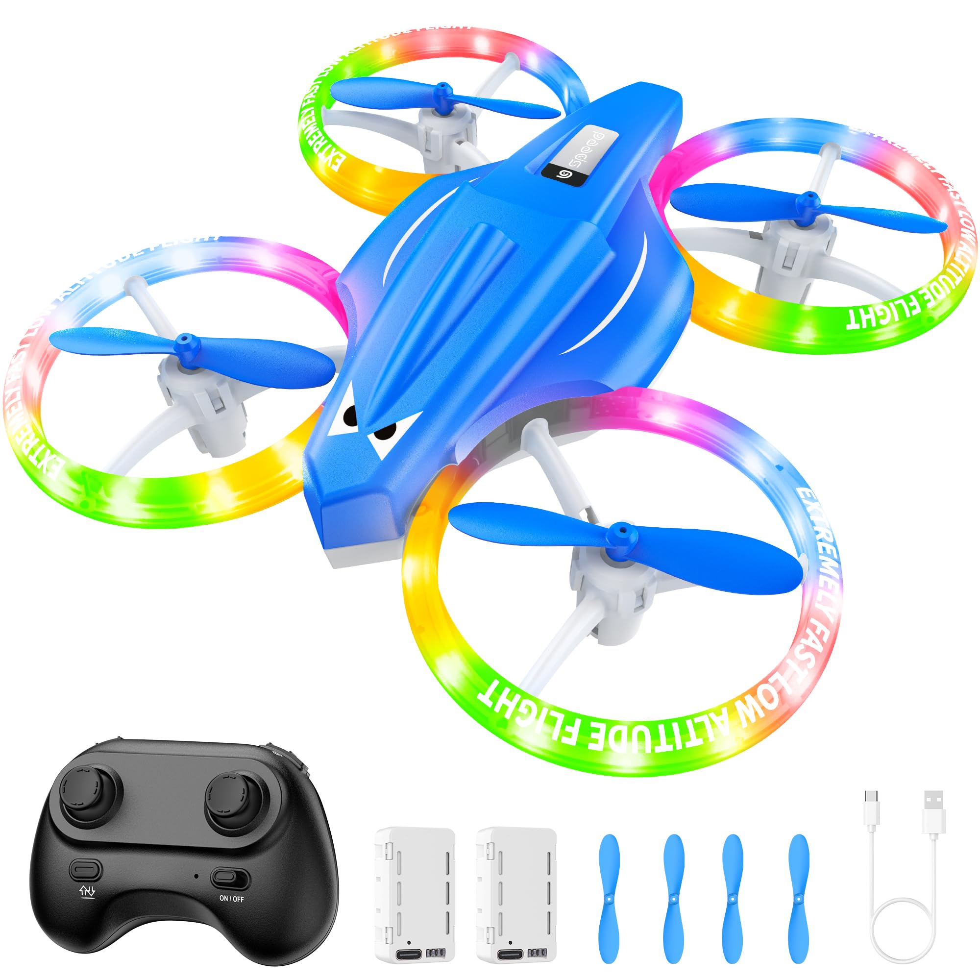 Drones for Kids With Cool Light, Kids Drone with 3D Flip, Altitude-Hold, Self-Rotation, Headless Mode, 3 Speed Modes, One-Click Take-off/Landing, Mini Drone for Christmas, Beginners, Indoor
