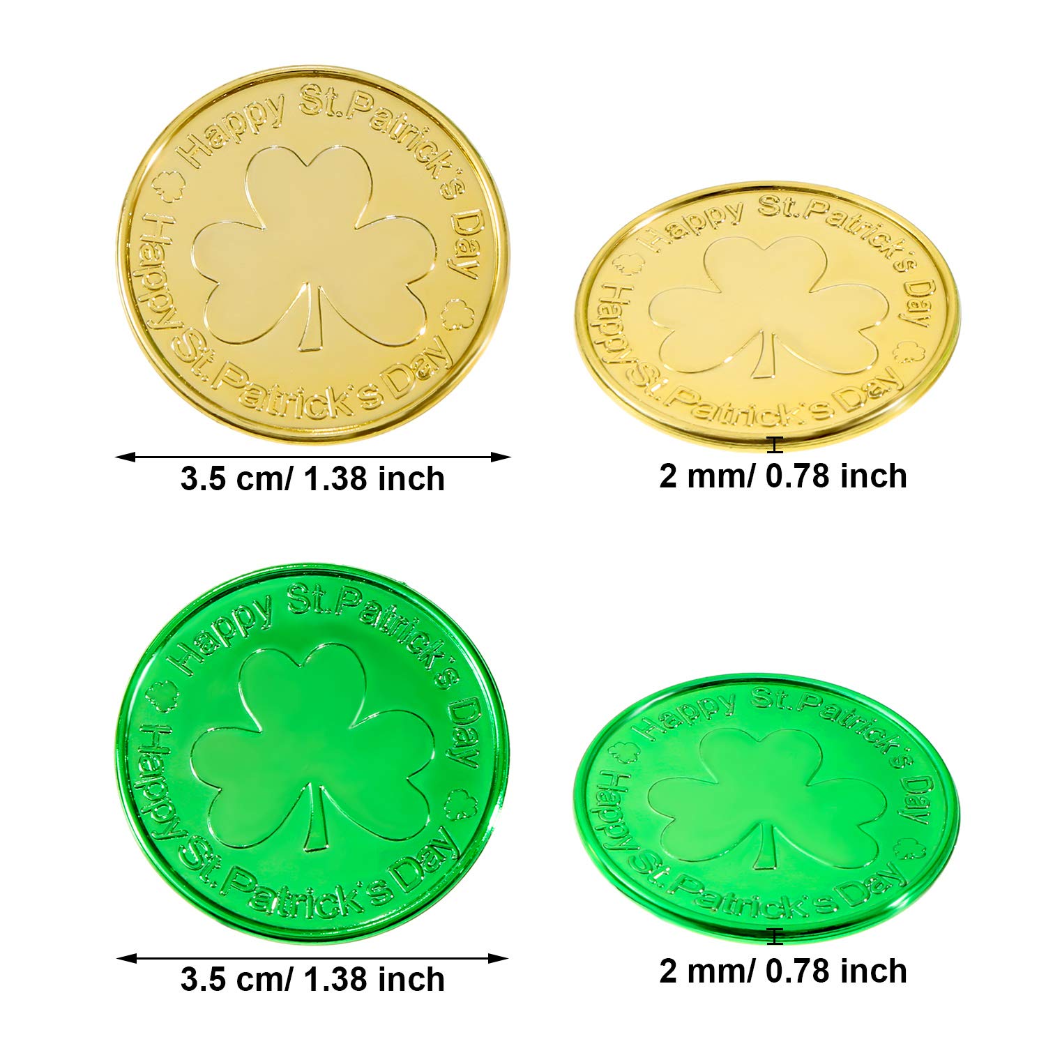 Zhanmai 120 Pieces St. Patrick's Day Coins Shamrock Gold and Green Lucky Plastic Coins Table Scatter for St. Patrick's Day Party Favors