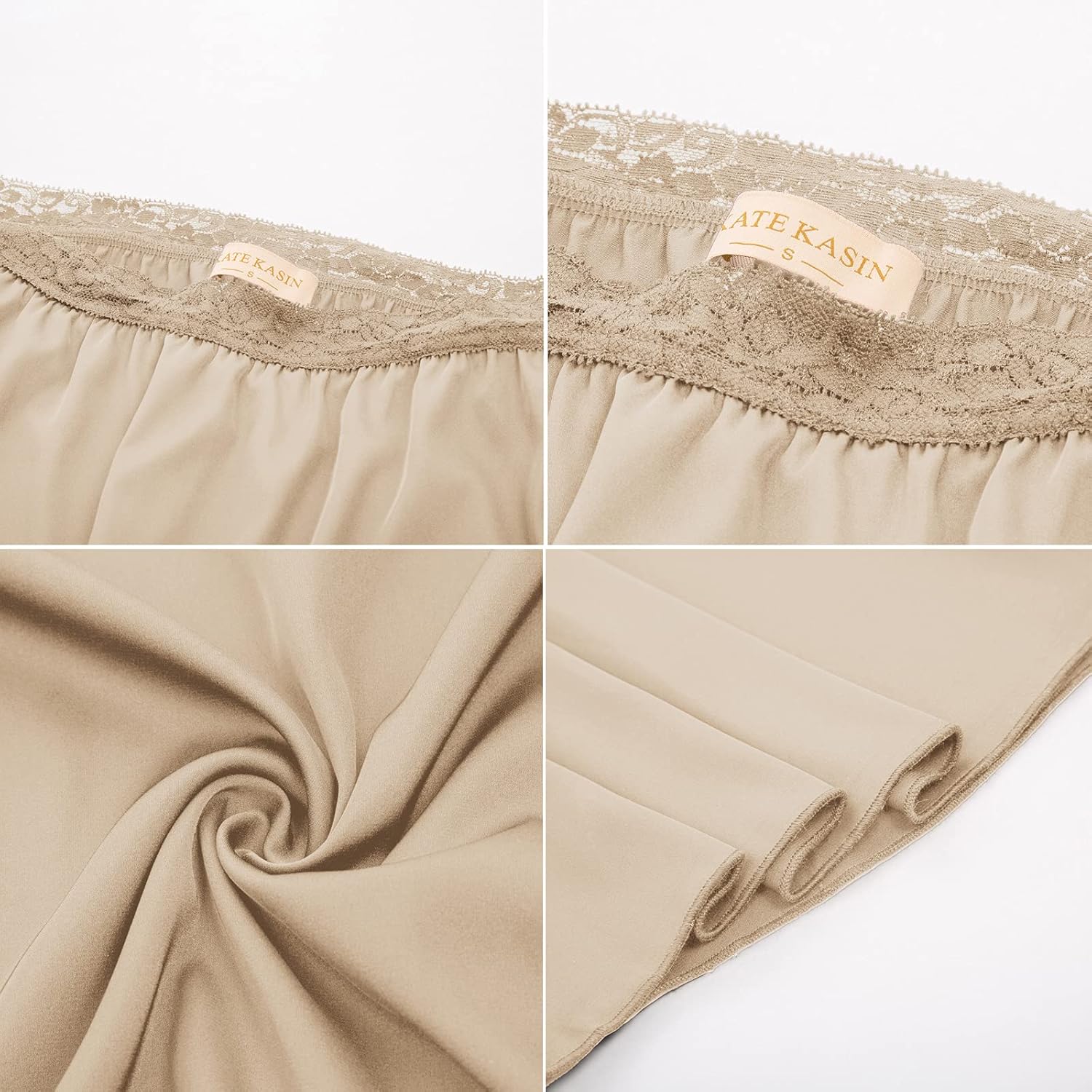 Kate Kasin Half Slips for Women Anti-Static Satin Underskirt Full Length Nude Skirt Lace Trim Short Slips for Under Dresses - Image 6
