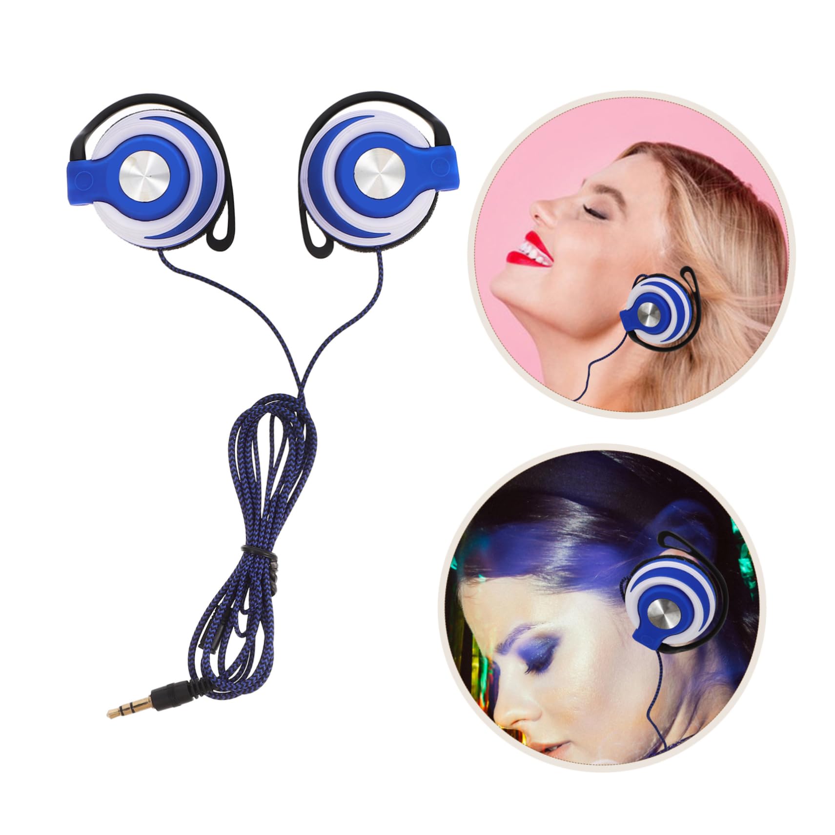 BESTonZON 2 Cuffie Stereo Auricolari Clip Con Gancio Orecchio Cablato Compatibile Blu Ergonomiche con Suono Surround e Cavo Resistente