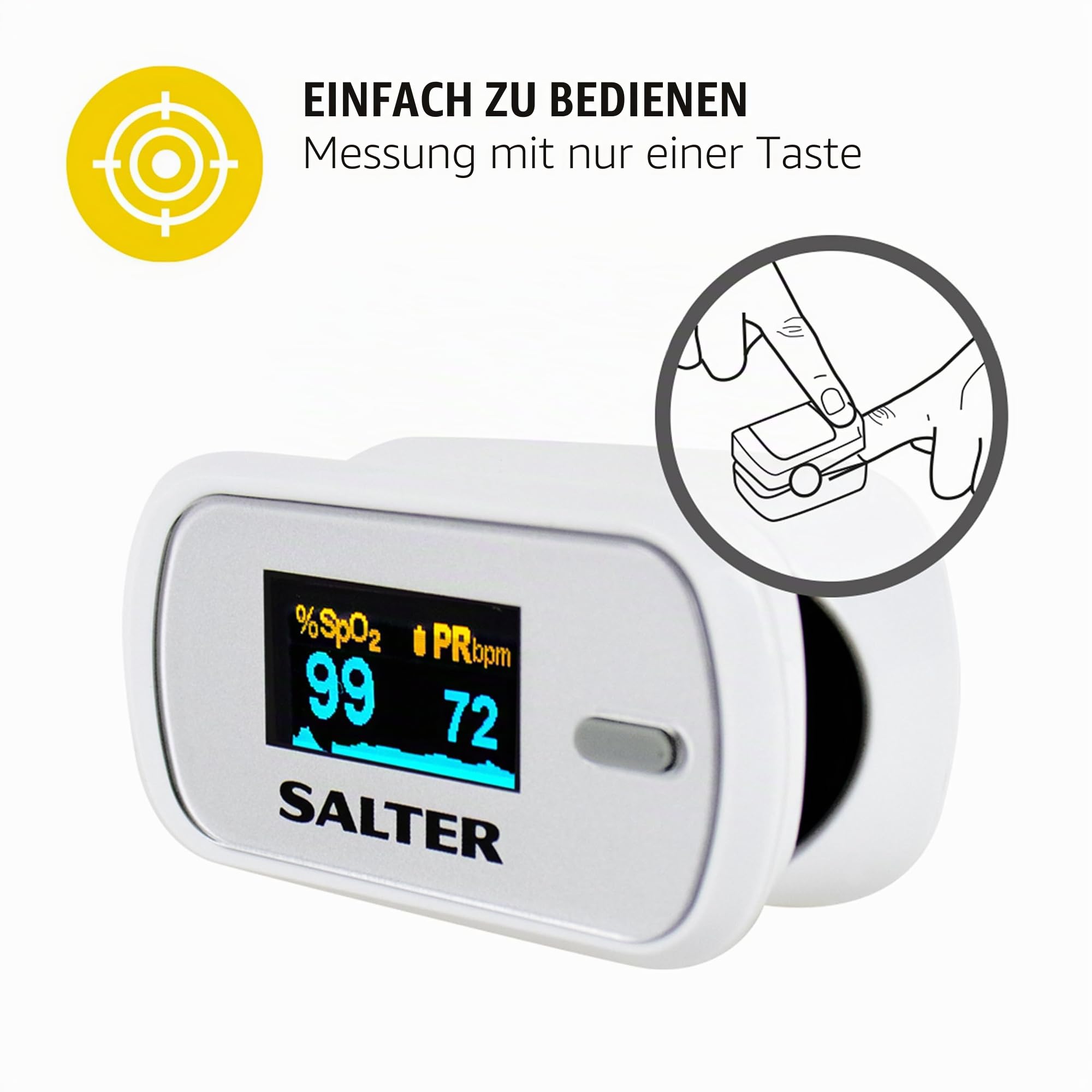 Salter PX-100-EU OxyWatch, fingeroximeter sauerstoff, Pulsoximeter, medizinischer oximeter, blutsauerstoffmessgerät finger, schnelles Messen, tragbar und benutzerfreundlich, 2 Jahre Garantie