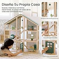 Vista 7 de Tiny Land Casa de Muñecas de Madera para Niñas - Casa de Muñecas de Madera de 6 Habitaciones, Casa de Muñecas DIY de Bricolaje con 31 Piezas de Verde