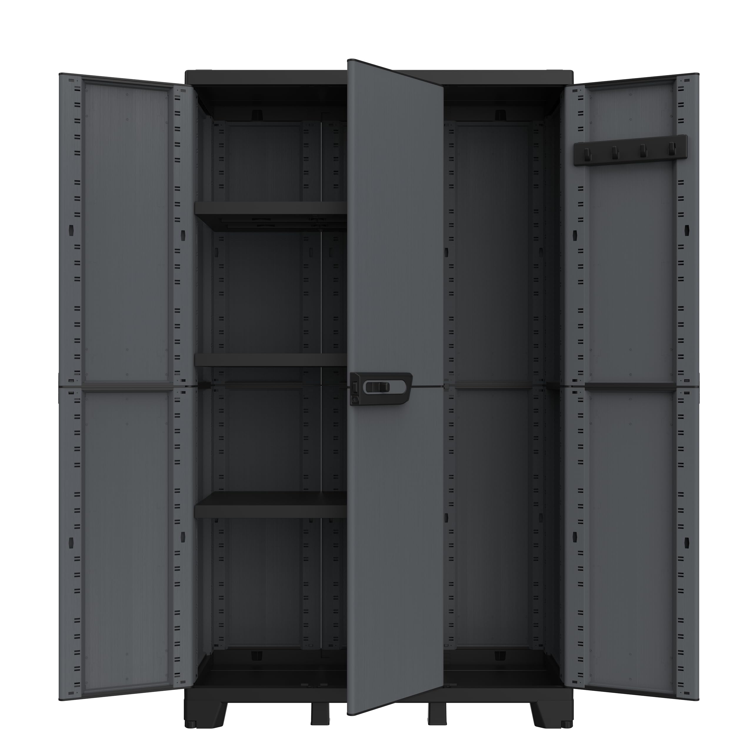 Terry - Ardesia 102A, Besenschrank mit 3 Türen, vertikaler Trennwand, 3 verstellbaren Regalböden, Steinoptik-Finish, für überdachten Innen- und Außenbereich, 102x39x172 cm