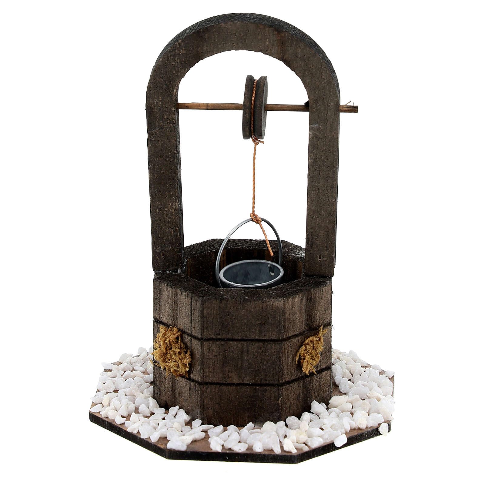 Holyart Miniatur-Verkaufsstände, Häuser und -Brunnen für Krippen: Brunnen für Krippe aus Holz mit Kübel h 12 cm