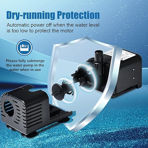 Miniatura 5 de ECO-WORTHY Bomba de fuente de agua solar de 216 GPH con protección mejorada de funcionamiento en seco, bomba sumergible sin escobillas, 12V-24V CC