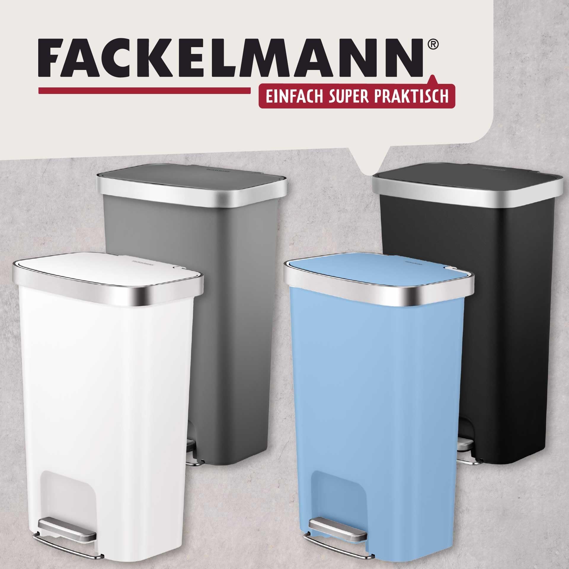 FACKELMANN SEATTLE Pedal-Abfallsammler 45L, Schwarz – Stilvoller Mülleimer mit Soft-Close System & robustem Pedal für Küche und Büro