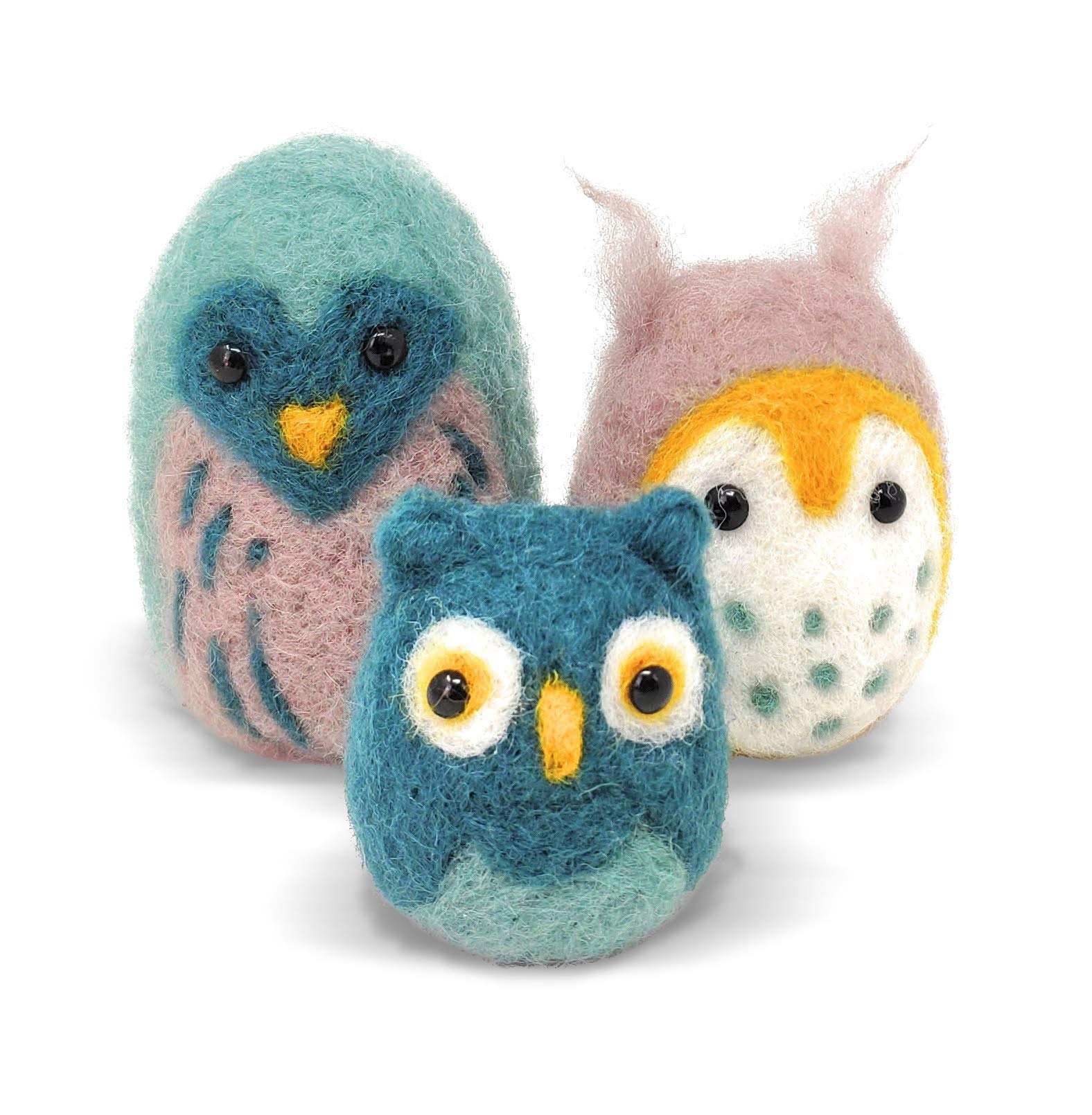 The Crafty Kit Teal Company Owl Family Needle Felting Craft Kit For Beginners Including Corriedale Wool, Needles And Instructions