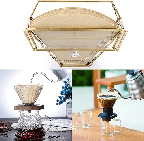 Miniatura 3 de ELLDOO Soporte de filtro de café de vidrio dorado, contenedor de almacenamiento de papel de café, estante dispensador de papel con tapa a prueba de