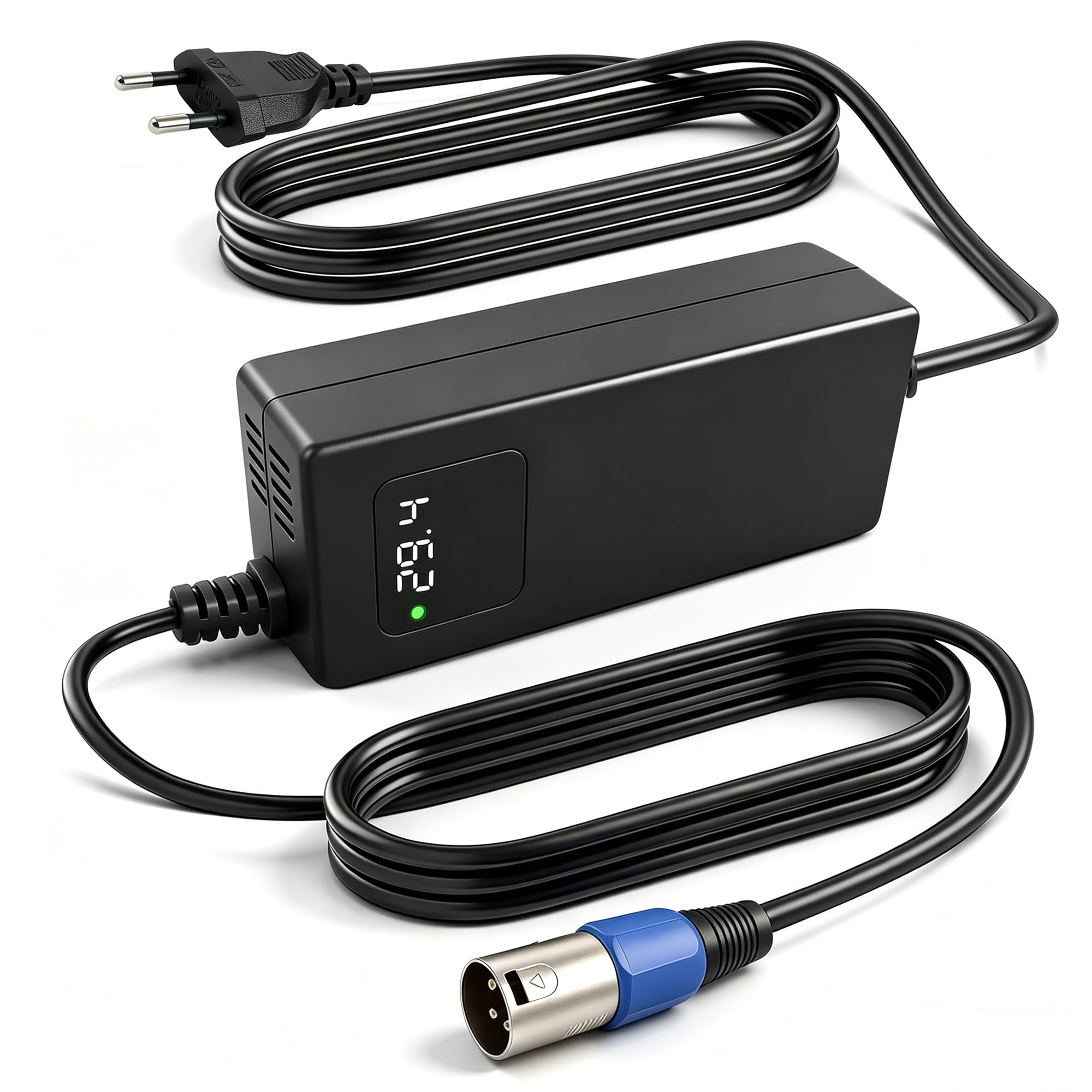 Chargeur 29,4V 4A Batterie 24V pour Fauteuil électrique | Écran tension, ventilateur refroidissement, protections, XLR 18mm, compatible véhicule léger