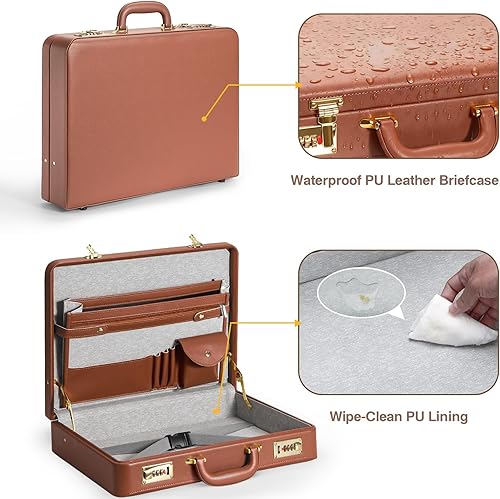 Miniatura 6 de Maletines para hombres, maletín antirrobo de doble bloqueo con compartimento para laptop de 16 pulgadas, piel sintética impermeable, maletines