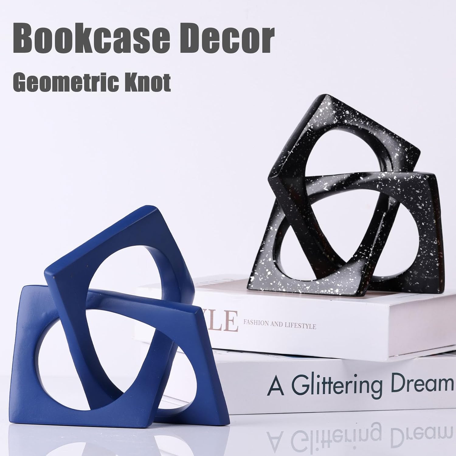 XMGZQ Navy Blue Knot Statue for Coffee Table Centerpiece Decor,Modern Abstract Art Geometric Sculpture and Figurines, Home Decor Accent,Cube Knick Knacks for Shelves,Bookshelf,Entryway,Floating