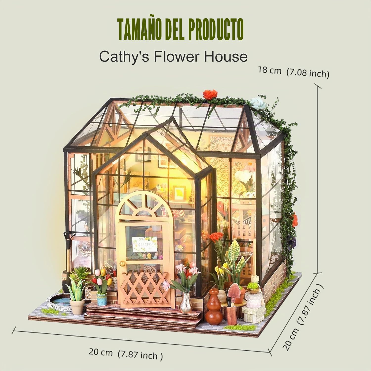 Casa de muñecas en Miniatura DIY con Muebles: Kits de Cocina de Invernadero de Madera con luz, Rompecabezas 3D Mini Modelo de casa de Madera Muebles en Miniatura Diorama Regalos de cumpleaños para | Rompecabezas 3D Mini Modelo con Muebles – Diorama – Rega