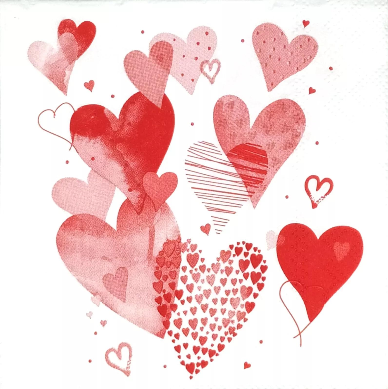 Set of 2 Individual Decoupage Paper Party Napkin Valentine Hearts Floral Watercolor Decor Luncheon Napkins for a Birthday Holiday, Wedding, Cocktail Party