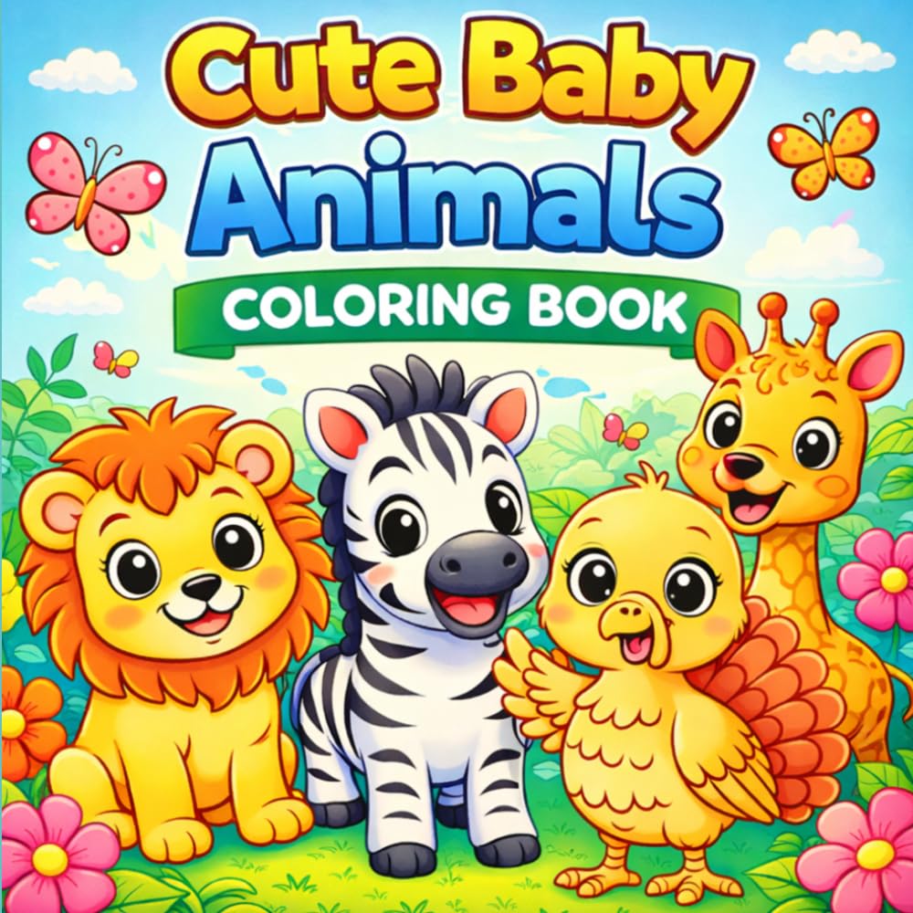 Cute Baby Animals Coloring Book: Easy and Fun Coloring Pages for Toddlers and Kids (Cute Animal Friends Life)