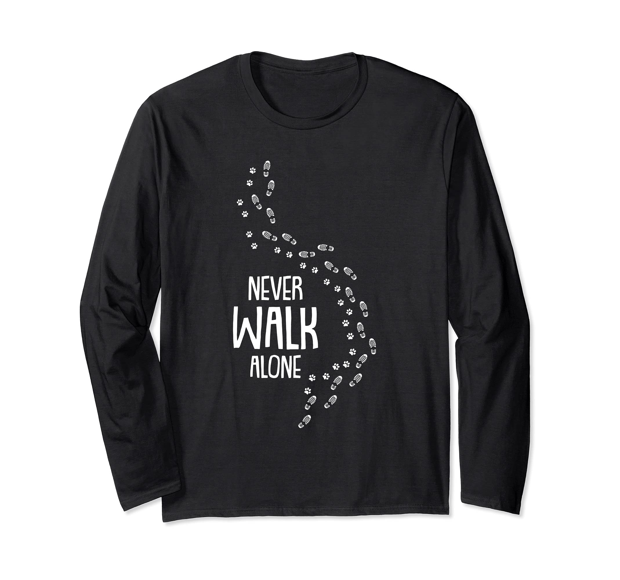 Walk by your side Dog Paw Print Doggie Puppy Animal Lover Long Sleeve T-Shirt, Black