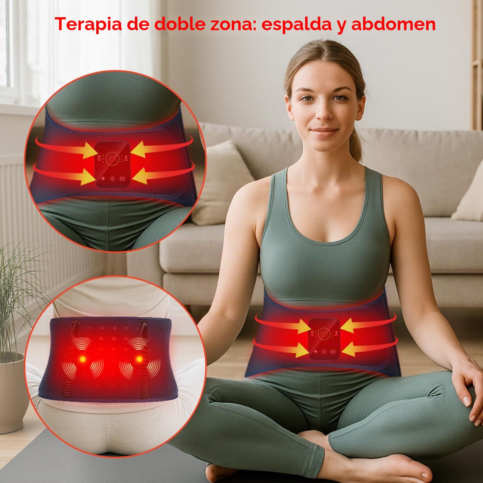 Cinturón de terapia de luz roja para espalda y abdomen, 5000 mAh inalámbrico infrarrojo con masaje de vibración de pulso/3 modos, alivio del dolor, relajación muscular y aumento de la circulación