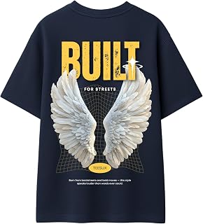 TeeSlix Kids Oversized Graphic T Shirt for Boys 4-17 Years | Angel Wings Back Print | Soft Cotton Streetwear Tee Price In India
