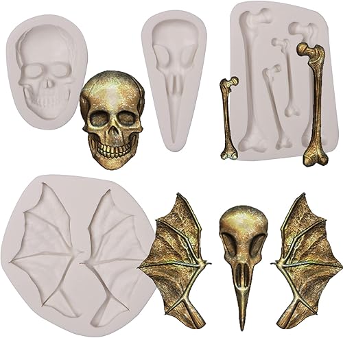 Miniatura 1 de Moldes de silicona para fondant de calavera y huesos, alas de murciélago de Halloween, moldes de chocolate para decoración de pasteles, dulces,