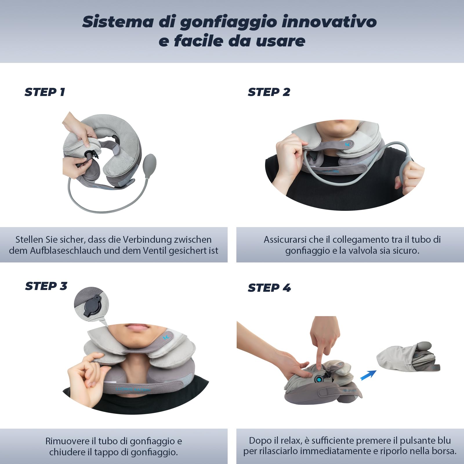 Tech Love Dispositivo di Trazione Cervicale per Collo, Collare per Cervicale Gonfiabile, per alleviare la pressione, fornisce supporto per il collo, Ideale per l'uso a casa o in viaggio