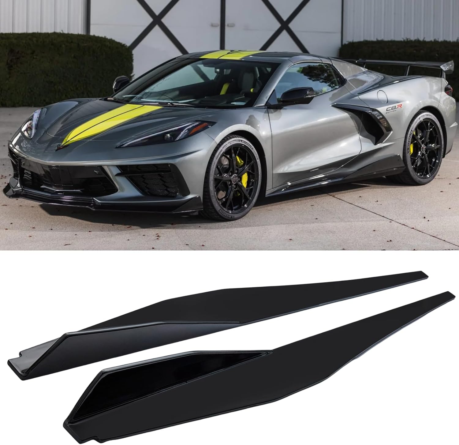Side Skirt Fit for Corvette C8 2020-2026, Rocker Panel Body Kit Extension Exterior Accessories (Carbon Fiber Look)