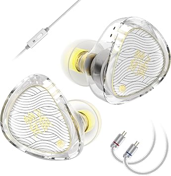 TANGZU Waner II S.G 2nd Generation IEM with PET Diaphragm 10mm Dynamic Driver Earphones, Flat 2Pin Detachable OFC Silver Plated Upgrade Cable In-Ear Monitor Earphones White, 3.5mm, with