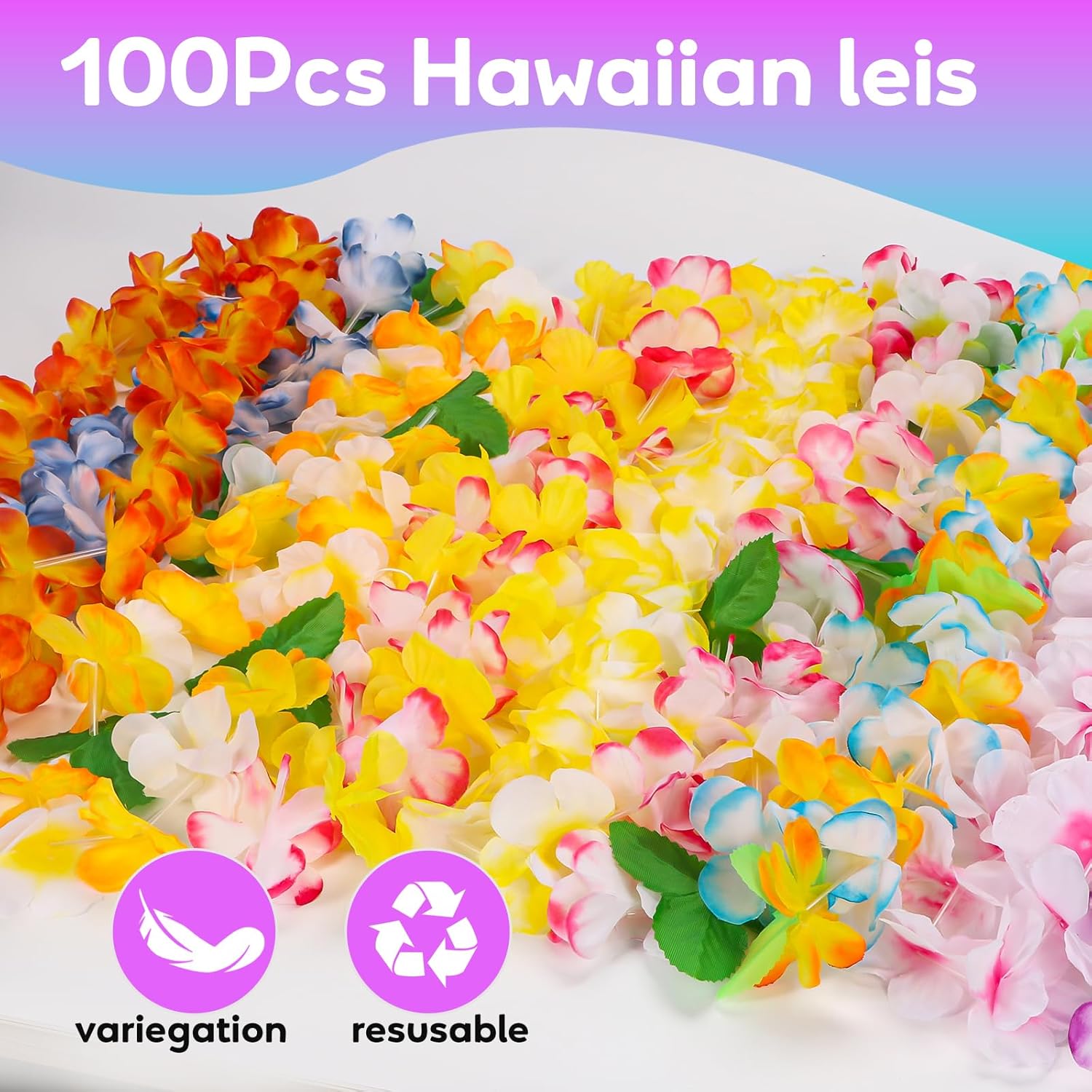 100 Counts Hawaiian Leis Bulk for Luau Party Decorations Colorful Tropical Flower Leis for Adults Hawaiian Beach Luau Party Favors Decorations