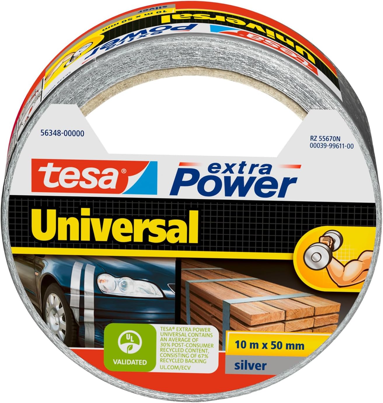 tesa extra Power Universal Gewebeband - Gewebeverstärktes Ductape zum Reparieren, Befestigen, Bündeln, Verstärken oder Abdichten - Grau - 10 m x 50 mm