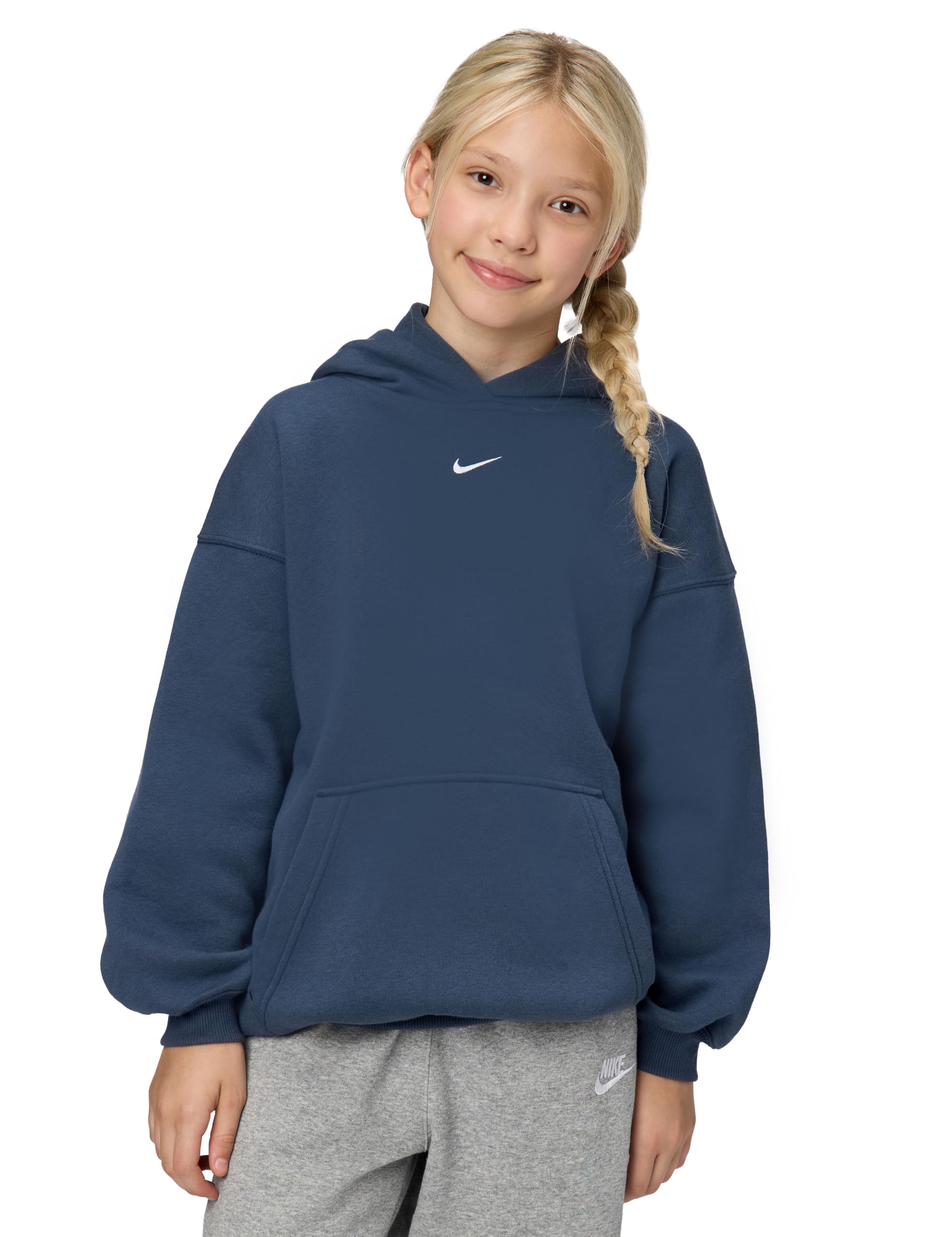 Nike Girls' Sportswear Studio Fleece Oversized Pullover Hoodie Sweatshirt