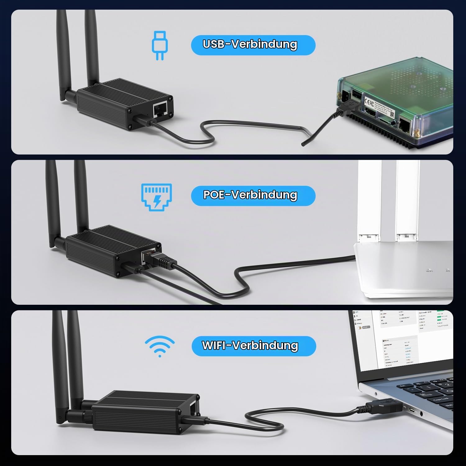 MIUCDA Zigbee3.0 Dongle, unterstützt Ethernet, Wi-Fi und USB Verbinden Home Assistant, Zigbee Gateway-Koordinator mit ESP32 + CC2652P, Zigbee-Stick für Zigbee2MQTT / ZHA